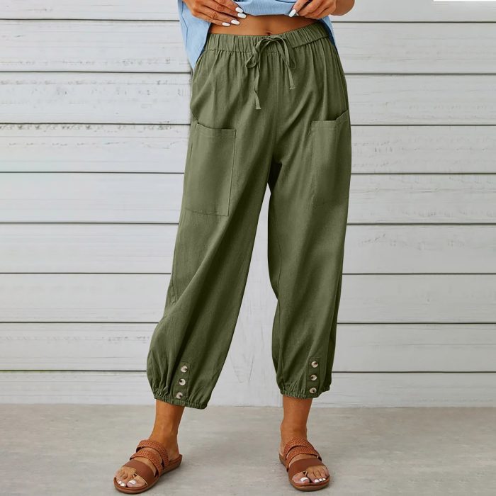 drawstring tie cotton trousersb6 7