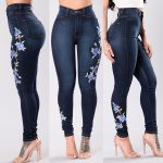 Embroidered Jeans with Flower Design