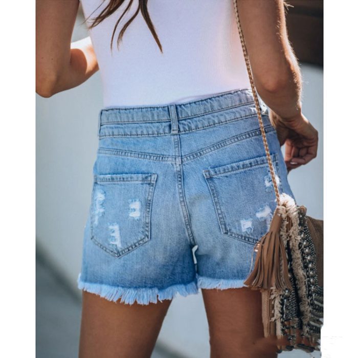 fringed denim shorts ripped stitching09