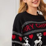 christmas knitted sweater with cute elk and heart print880b 1