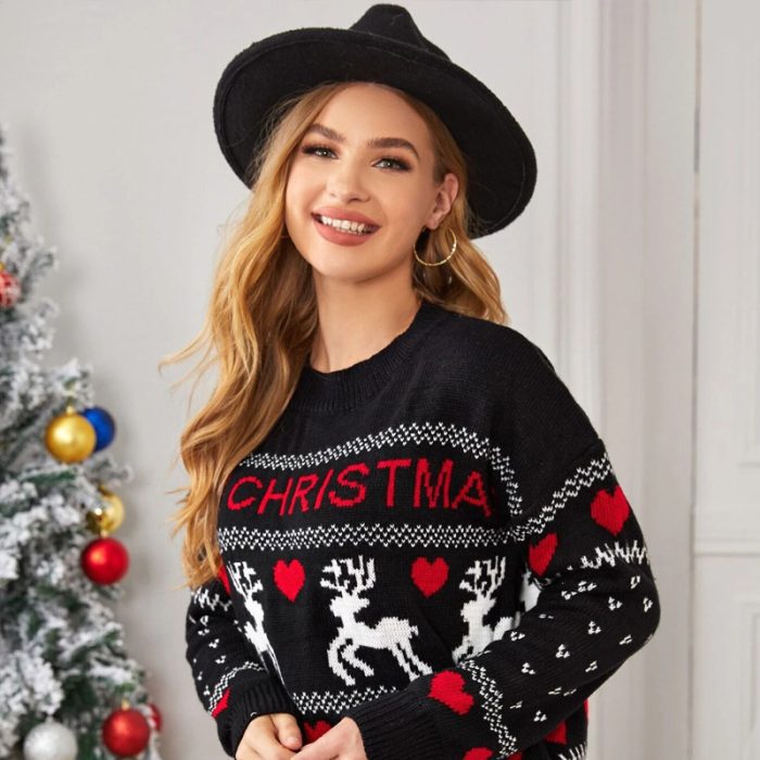 christmas knitted sweater with cute elk and heart print8df 1