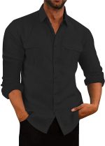 mens double pocket cotton linen shirts5 4