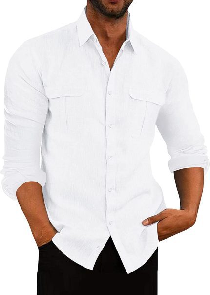 mens double pocket cotton linen shirts6