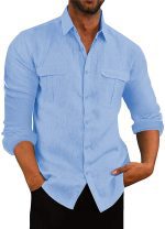mens double pocket cotton linen shirtsa 5