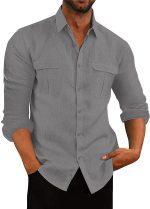 mens double pocket cotton linen shirtse 5
