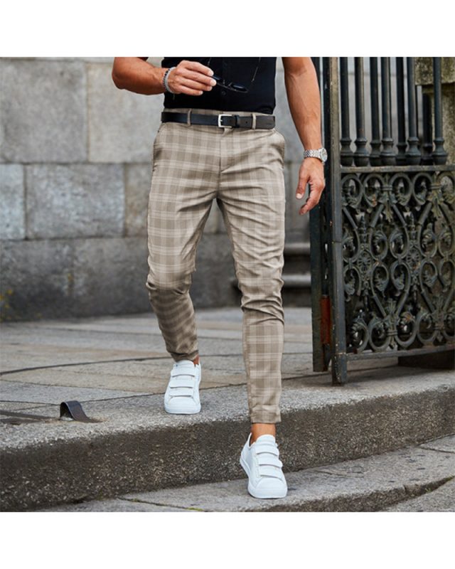 plaid print pants mens casual 7