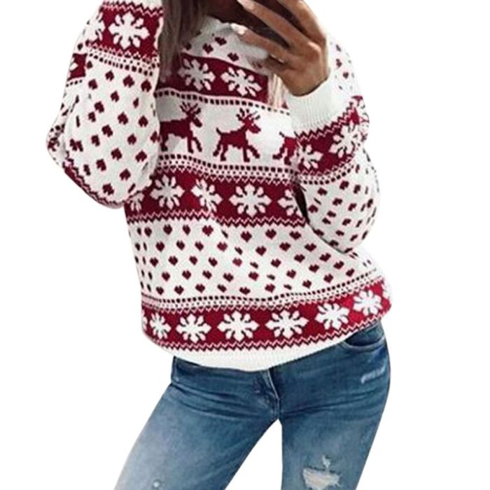 Festive Sweater for Women with Snowy Reindeer