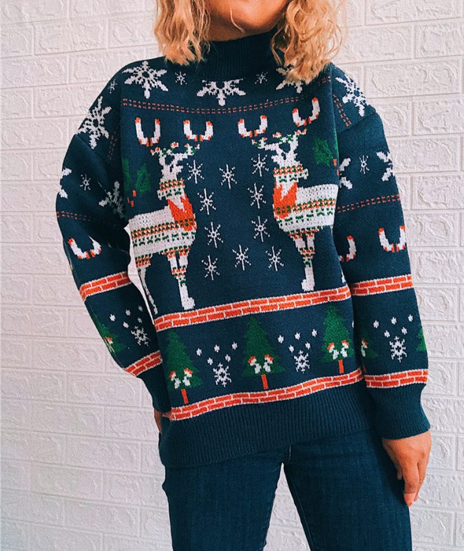 Christmas Sweater with Reindeer and Snowflakes
