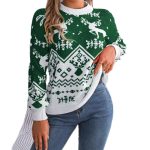 Green Color Deer Pattern Sweater for Women