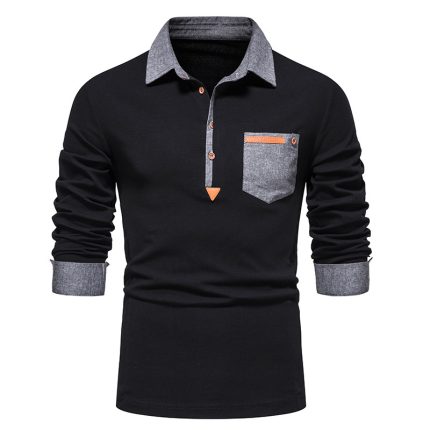 Stylish Long Sleeve Polo Featuring Leather Patches