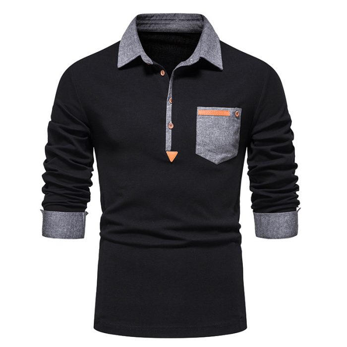Stylish Long Sleeve Polo Featuring Leather Patches