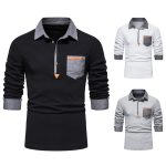 Long Sleeve Polo Shirt Featuring Leather Patches