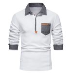 Long Sleeve Polo with Leather Accents