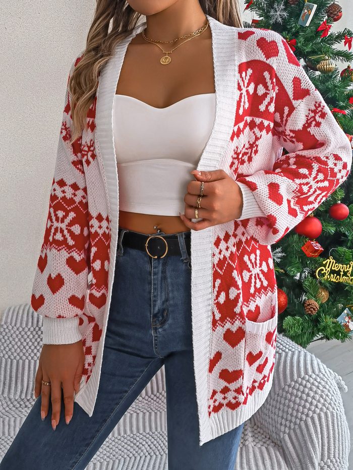 Women's Christmas Sweater with Open Front Design
