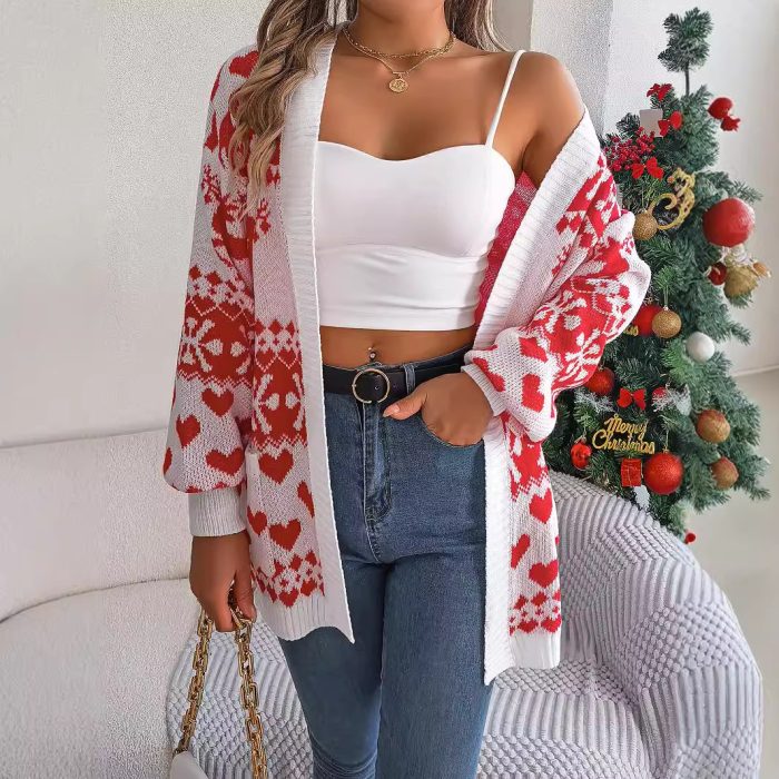 Cozy Women's Christmas Sweater with Open Front Style