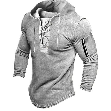 Pullover Hoodie for Men with Lace-Up Feature