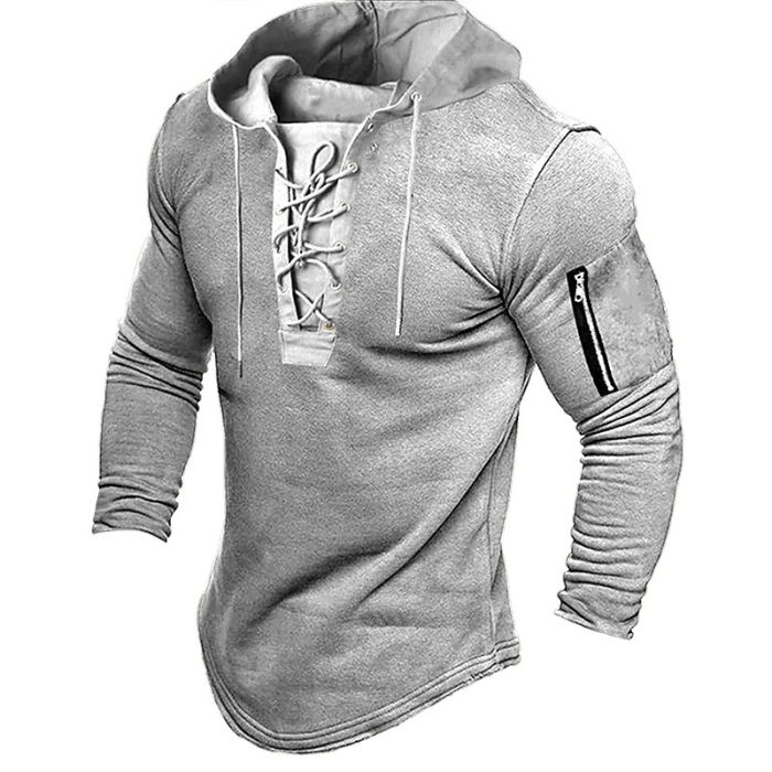 Pullover Hoodie for Men with Lace-Up Feature