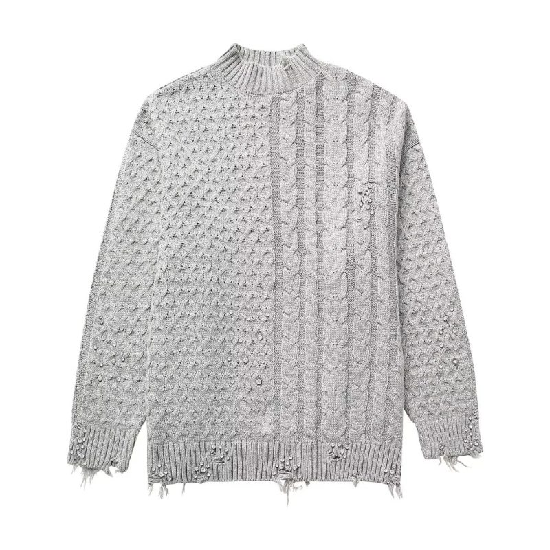 Trendy Woven Sweater for Women with Rivets