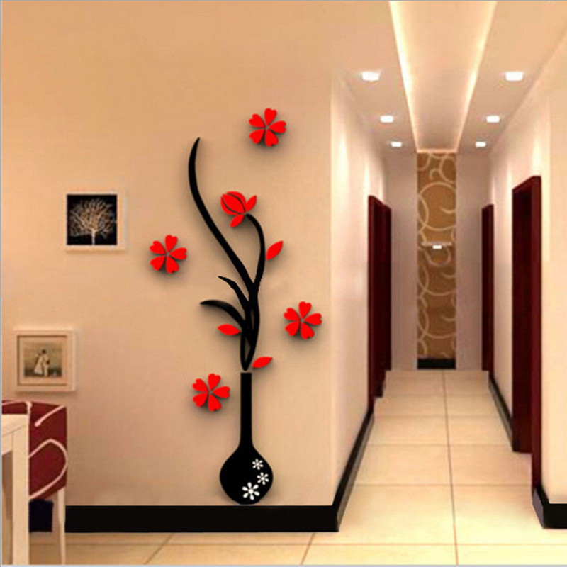 Acrylic Wall Sticker Featuring a Creative Vase Design4 Modern Acrylic Wall Sticker with Flowers