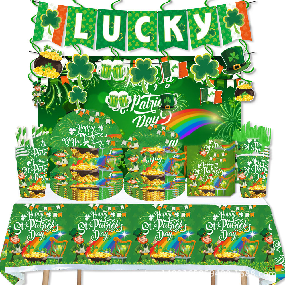 St Patrick Day Lucky Clover Hat Shamrock Banner Cup and Plate Set12 St Patrick Day