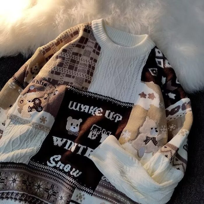 Trendy Diamond-Patterned Long Sleeve Pullover Sweater