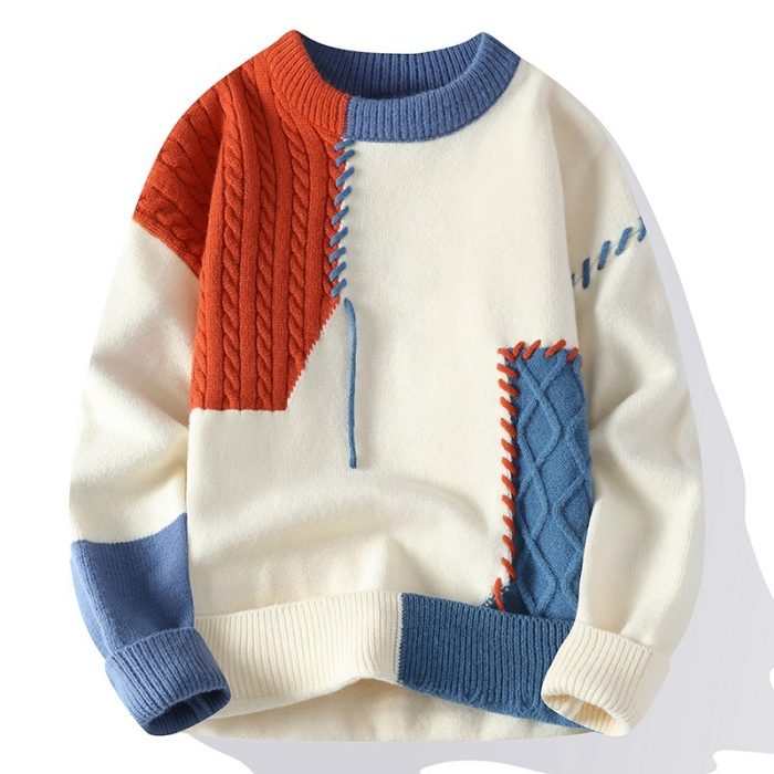 Men's Colorblock Sweater with Long Sleeves