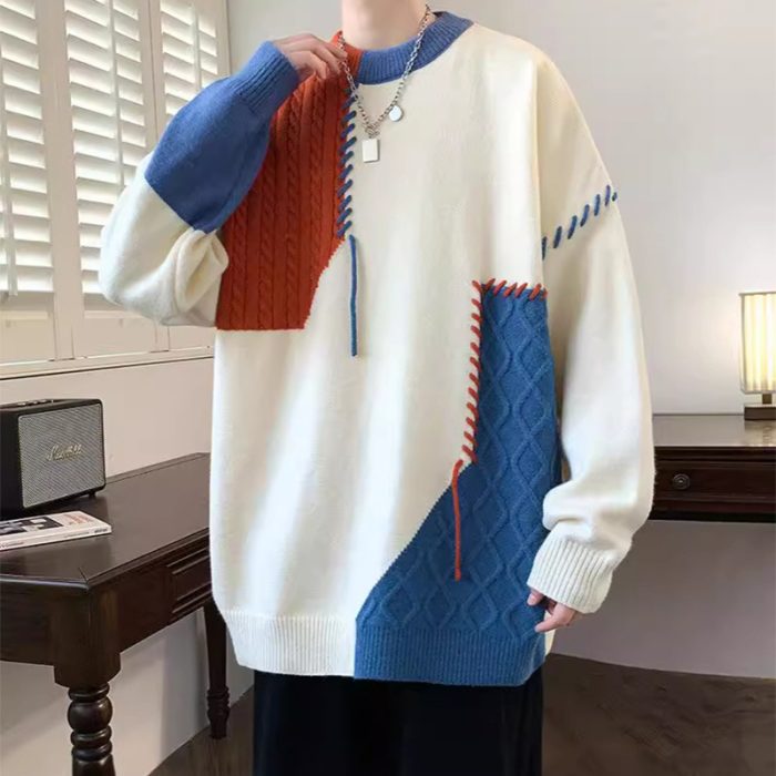 Stylish Color Block Crew Neck Sweater for Men