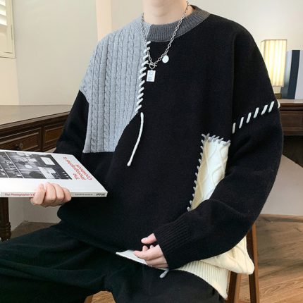 Men's Long Sleeve Sweater in Warm Colorblock Design