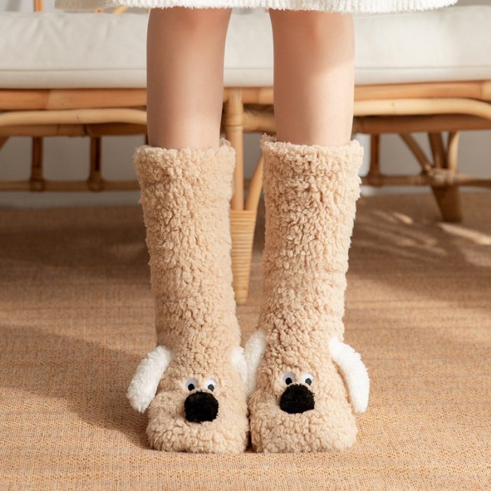 Cozy Cartoon Dog Plush Socks for Women