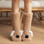Fleece-Lined Cartoon Dog Socks for Women