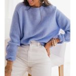 Casual Blue Sweater with Long Sleeves for Women