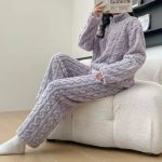 Soft Coral Fleece Pajama Set for Ladies