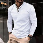 Casual Long Sleeve Waffle Polo Shirt