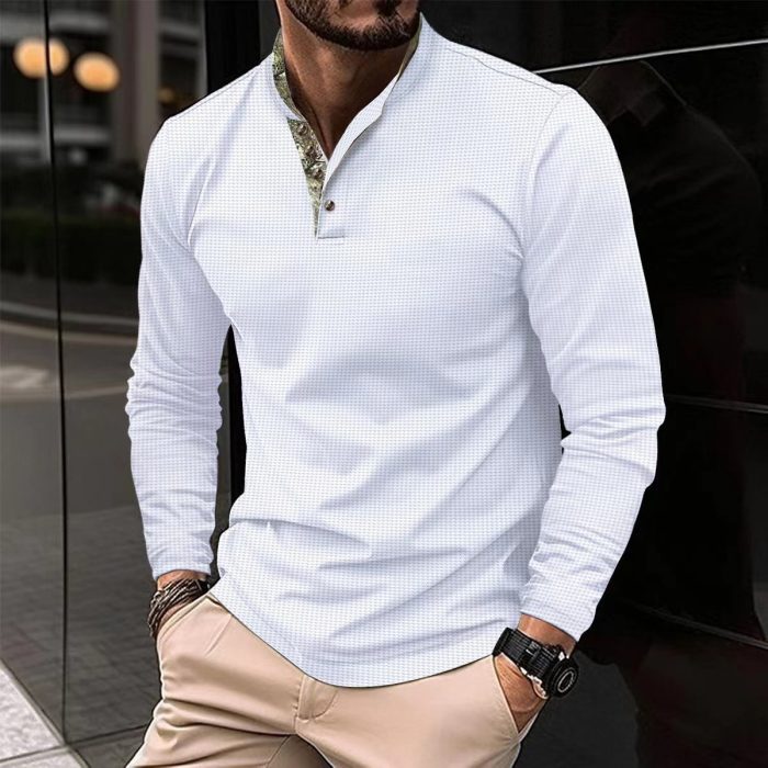 Casual Long Sleeve Waffle Polo Shirt