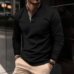 Stylish Long Sleeve Waffle Polo Top