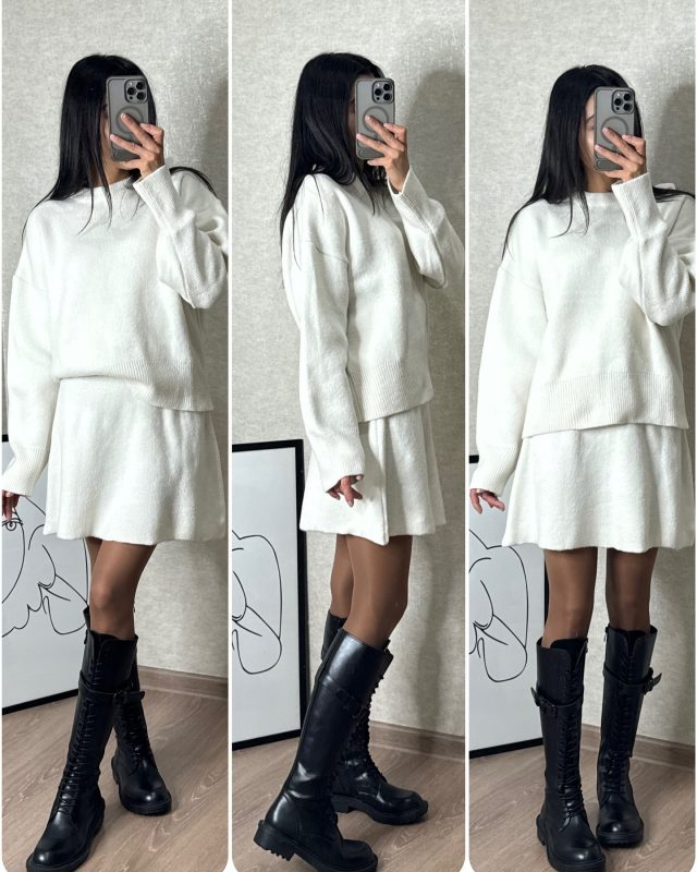 Women's Knit Sweater and Skirt Ensemble