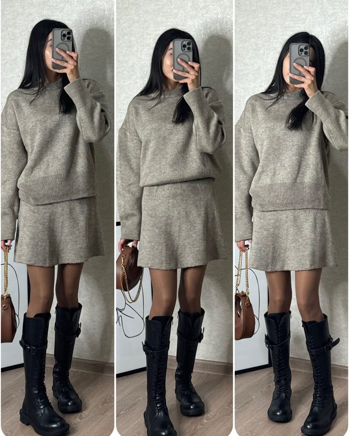 Cozy Two-Piece Sweater and Skirt Outfit for Women