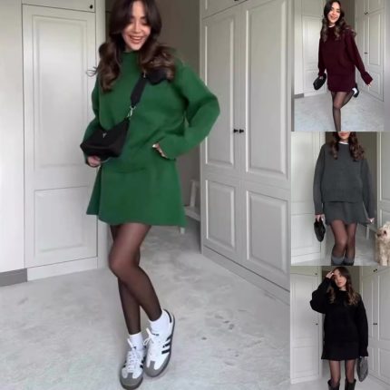 Warm Knit Sweater and Skirt Set for Ladies