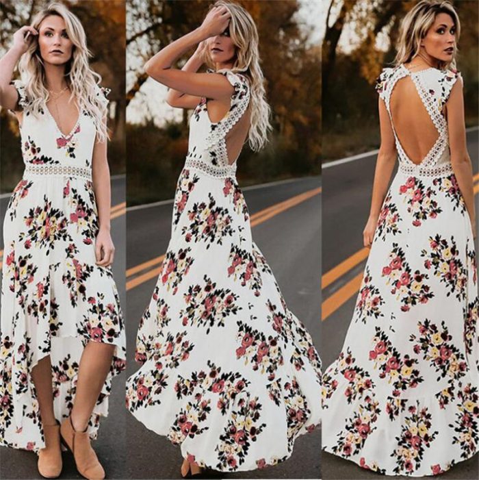 printed sleeveless irregular hem dress