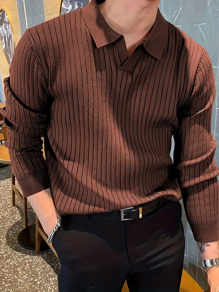 long sleeve textured polo