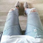 classic stretch denim ripped biker jeans