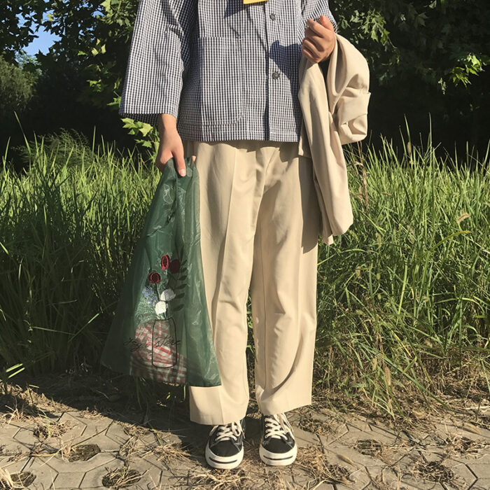 embroidered mesh tote