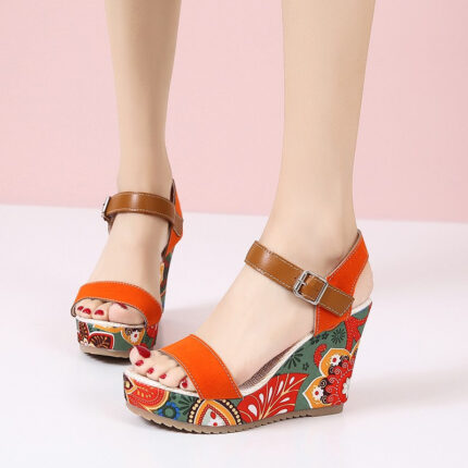embroidered wedge sandals