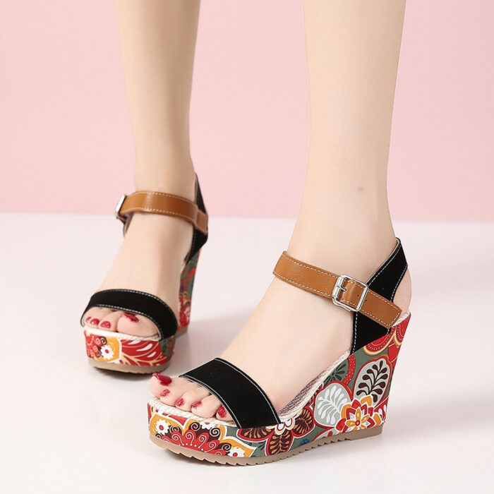 high heel floral wedges