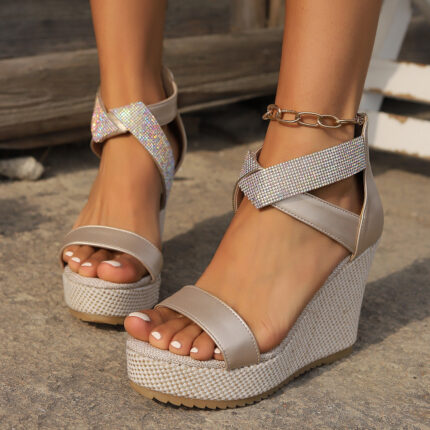 rhinestone wedge sandals