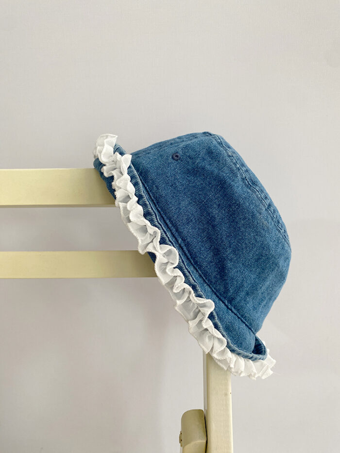 Blue hat with lace design
