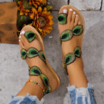 peacock embroidery flat sandals