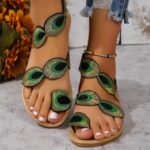 Peacock Embroidery Flat Sandals