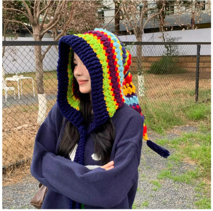 Rainbow Color Ladies Knitted Warm Hat