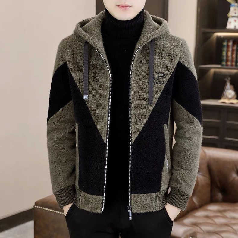Trendy Hooded Woolen Coat Men Hooded Woolen Coat